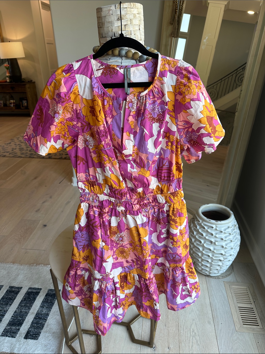 Anthropologie Floral Mini Dress In Pink, Purple & Yellow